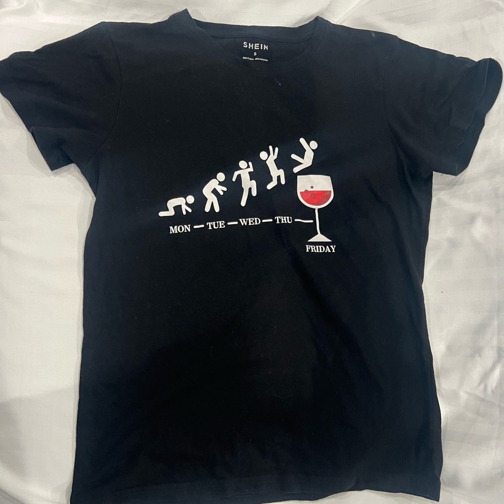 SHEIN Black Tee with Weekday Wine Graphic